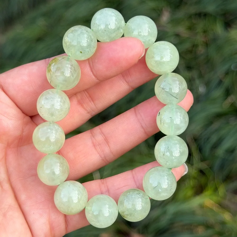 14mm stretchable‎ prehnite bracelet 1187